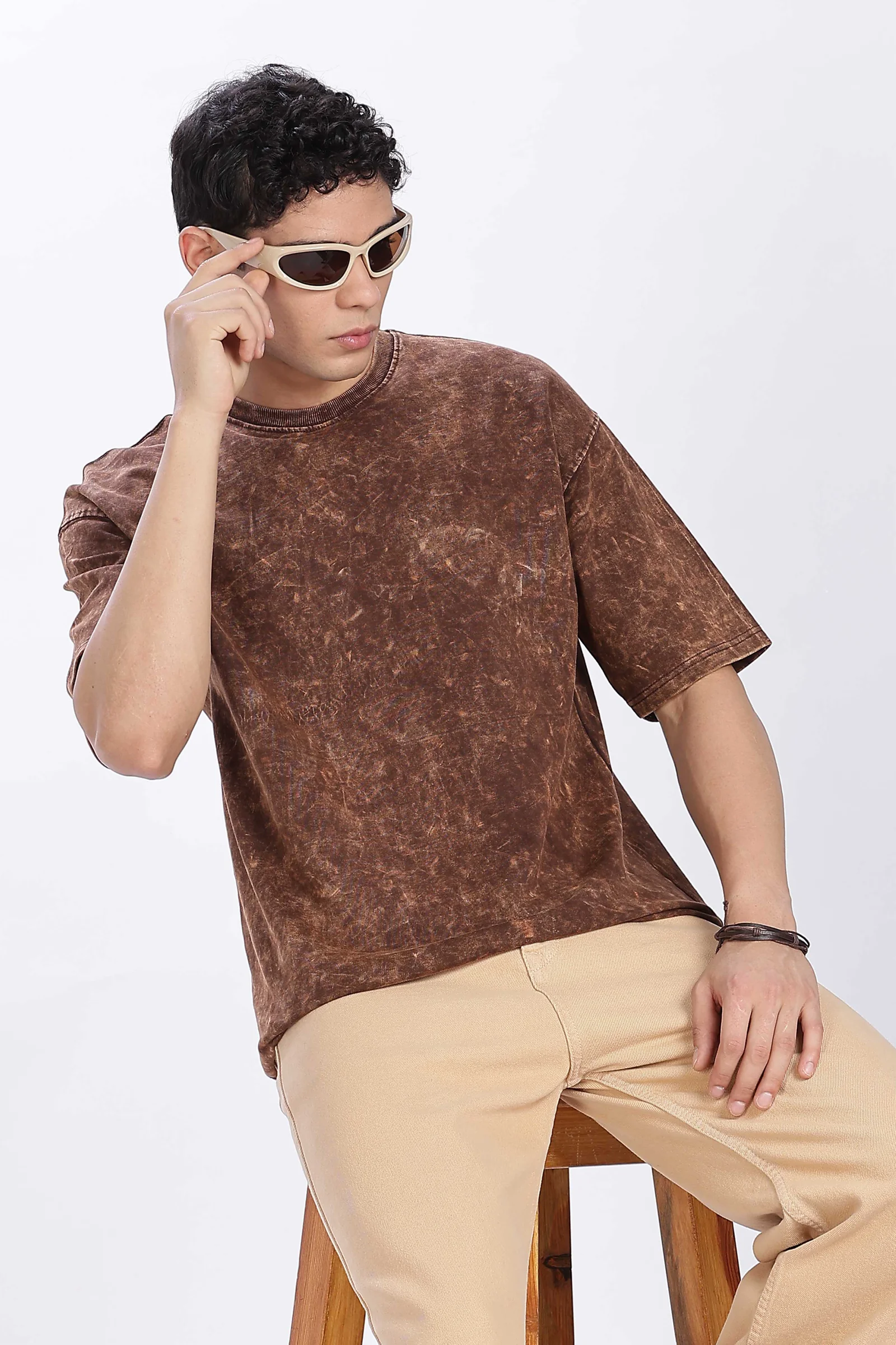 Acidwash Oversized French Terry Cotton T-shirt Without Branding