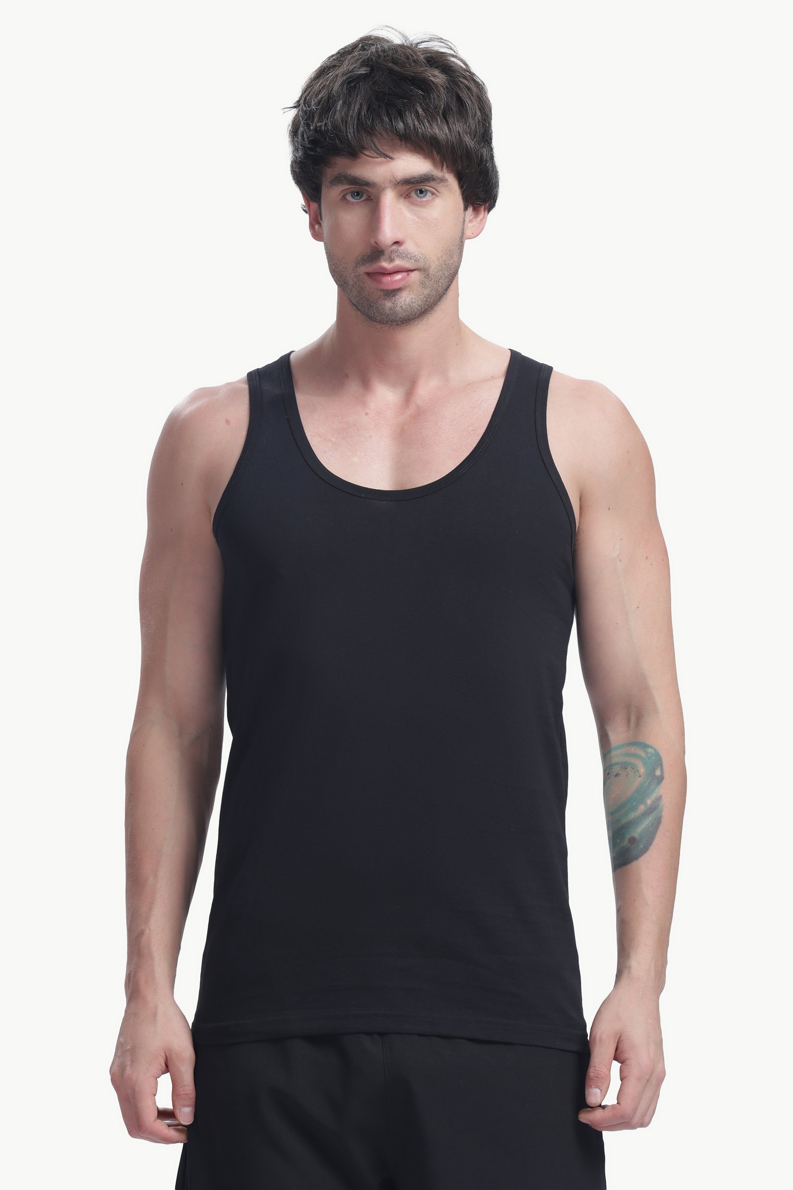 Men's Plain 100% Cotton Vest (Black)