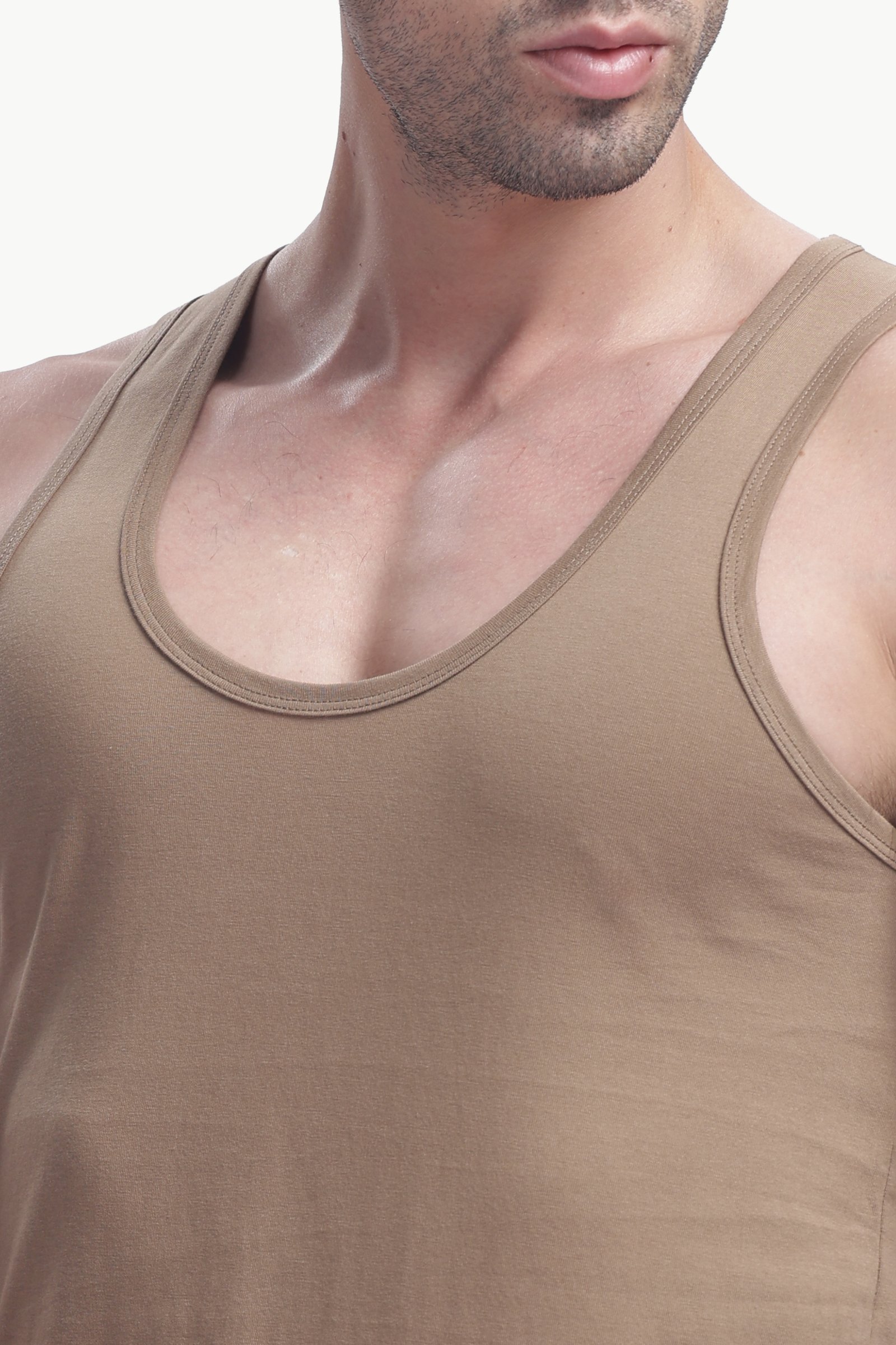 Men's Plain 100% Cotton Vest (Brown)