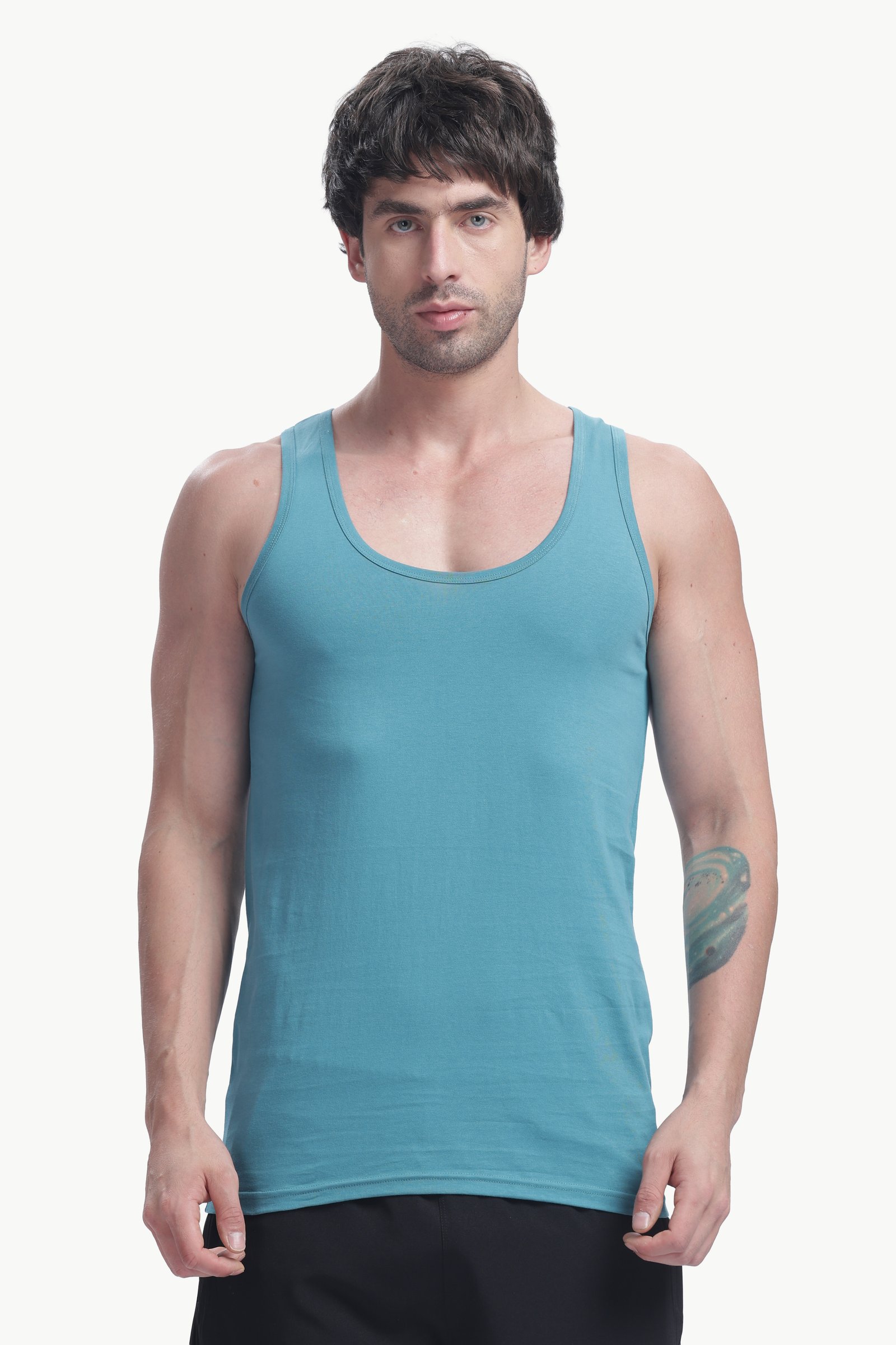 Men's Plain 100% Cotton Vest (Peacock Blue)
